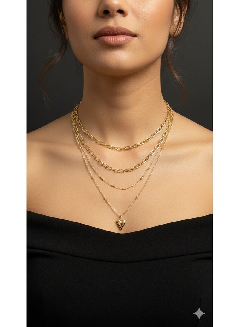 WARD Elegant Triple Layered Heart Pendant Necklace - Gold Plated Stainless Steel Jewelry. - Image 1